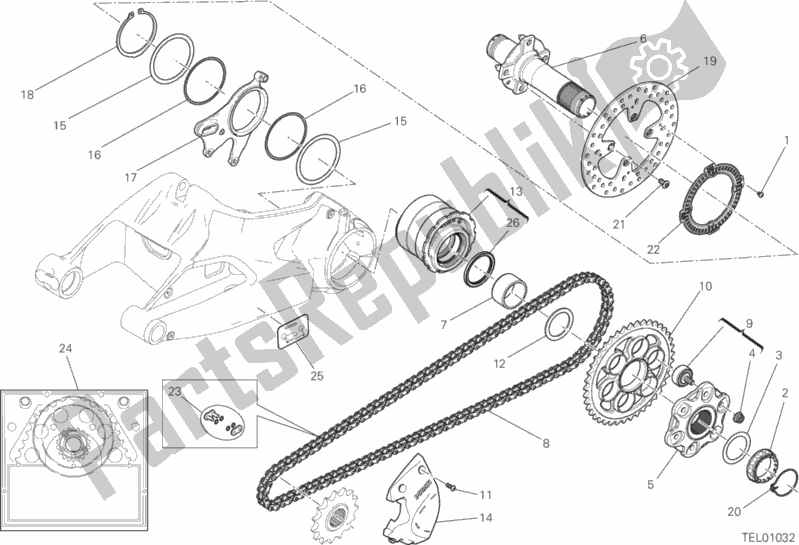 Todas as partes de Eixo Da Roda Traseira do Ducati Monster 1200 USA 2020